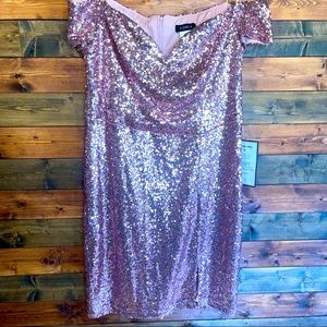 B Darlin Women's Trendy Plus Size Off-The-Shoulder Sequined Bodycon Dress Pink